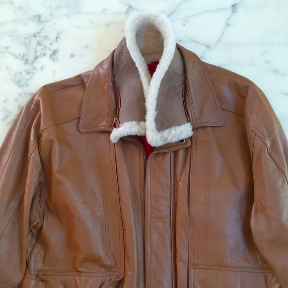 Vintage Lakeland Men 100% Genuine Leather lined jacket removable faux fur collar - Picture 3 of 8
